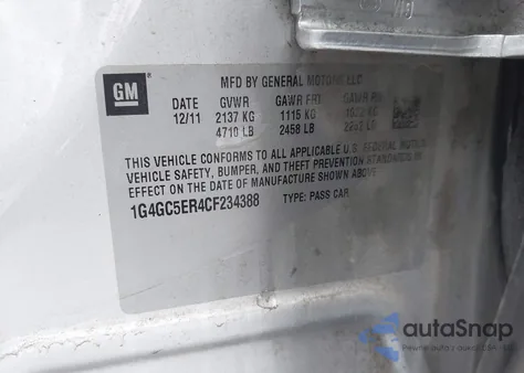 2012 Buick Lacrosse Leather Group z USA, uszkodzony, nr VIN 1G4GC5ER4CF234388